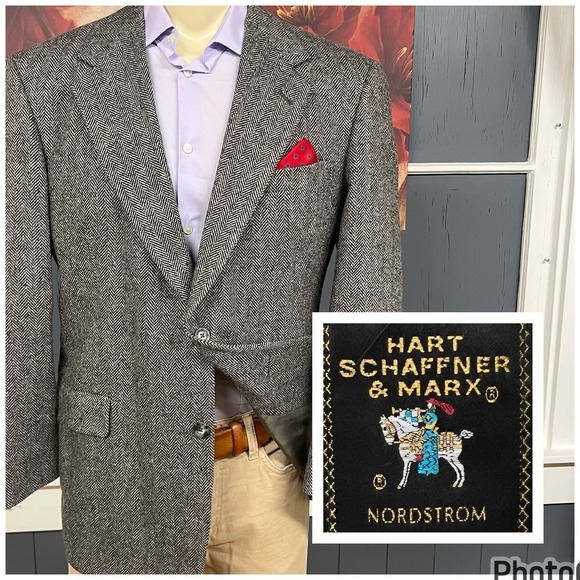VTG Hart Schaffner Marx Tweed Blazer Sport Coat Mens 40R Wool Herringbone Gray